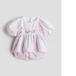 H&M 2-piece Patterned Muslin Set Light Dusty Purple Striped Baby 9-12M